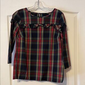 Talbots Multicolor Plaid Blouse with Ruffle